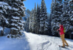 Young woman pictured snowshoeing