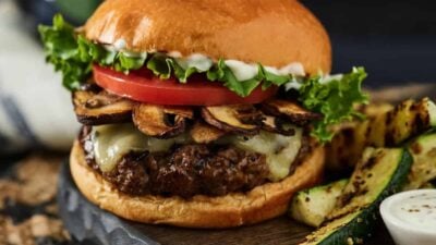 Mushroom Swiss Burger with Jalapeno Aioli